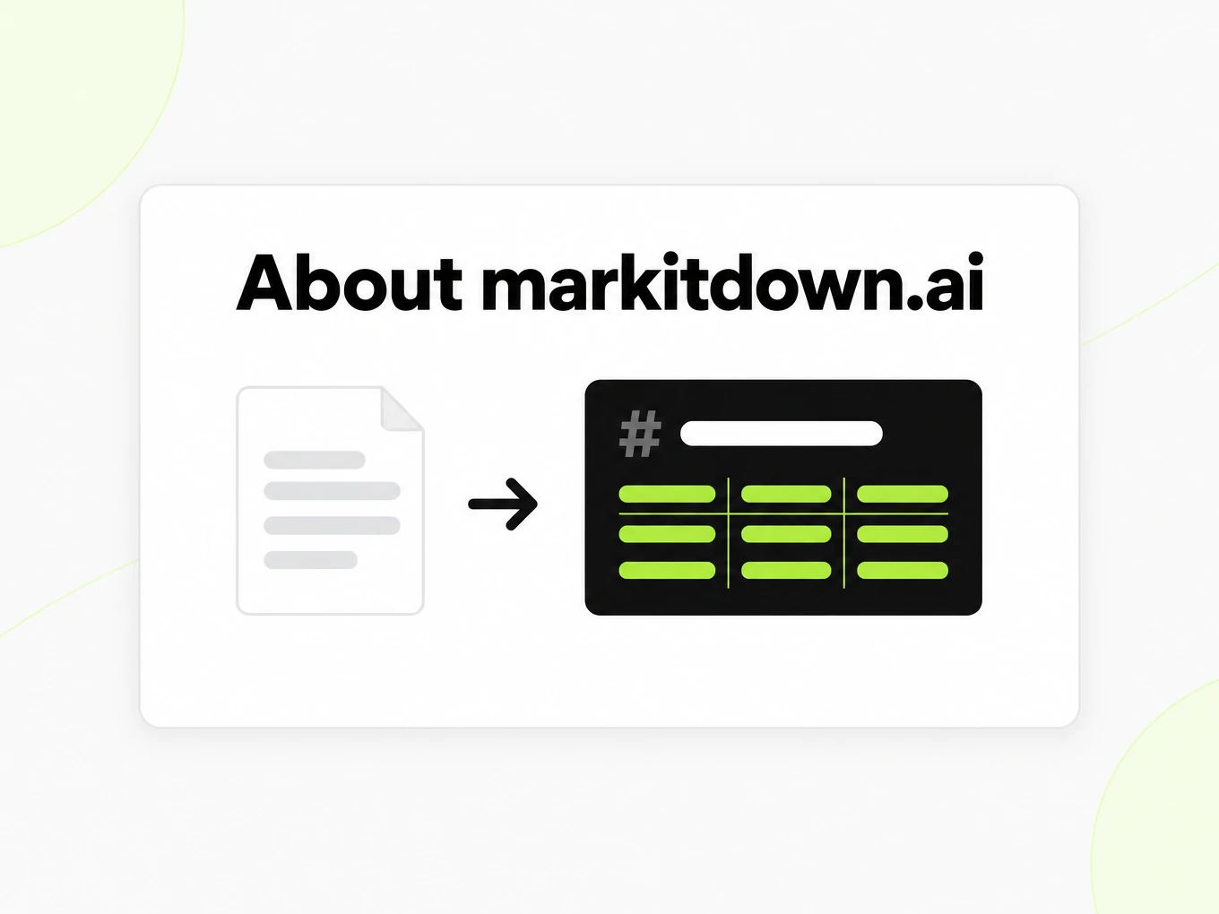 About markitdown.ai showing a document page turning into Markdown