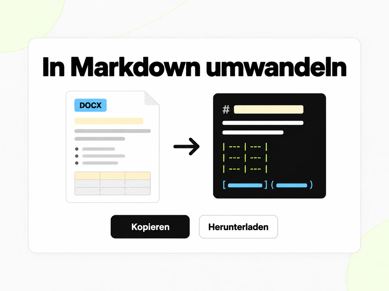 In Markdown umwandeln: DOCX-Dokument wird rechts in ein Markdown-Fenster umgewandelt