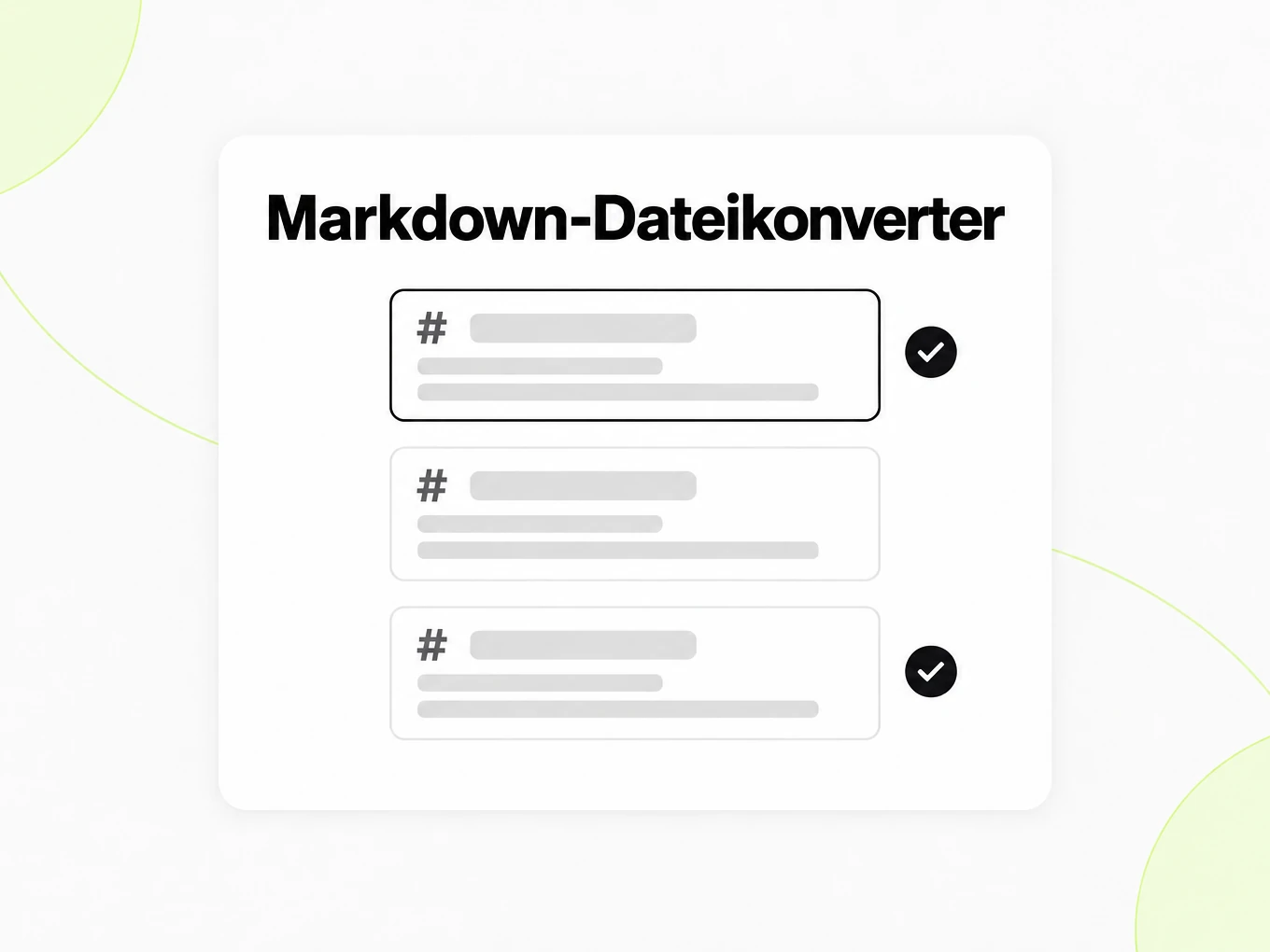 Markdown-Dateikonverter: gestapelte Markdown-Dateikarten mit Häkchen für die Qualität
