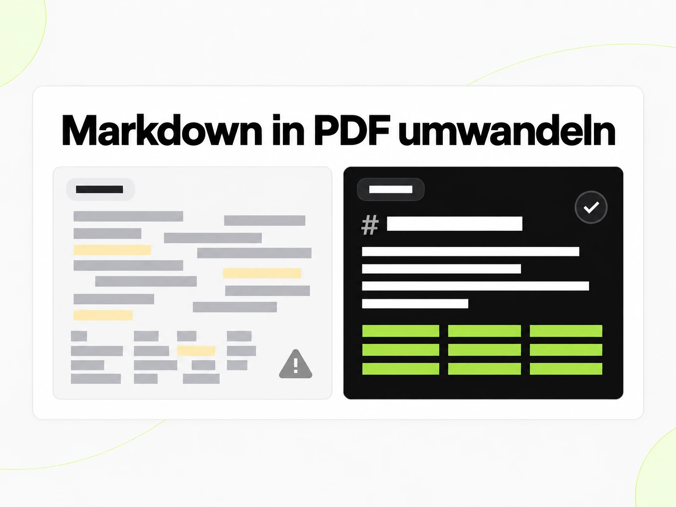 Markdown in PDF umwandeln: fehlerhaft eingefügter Text neben einer sauberen Markdown-Struktur