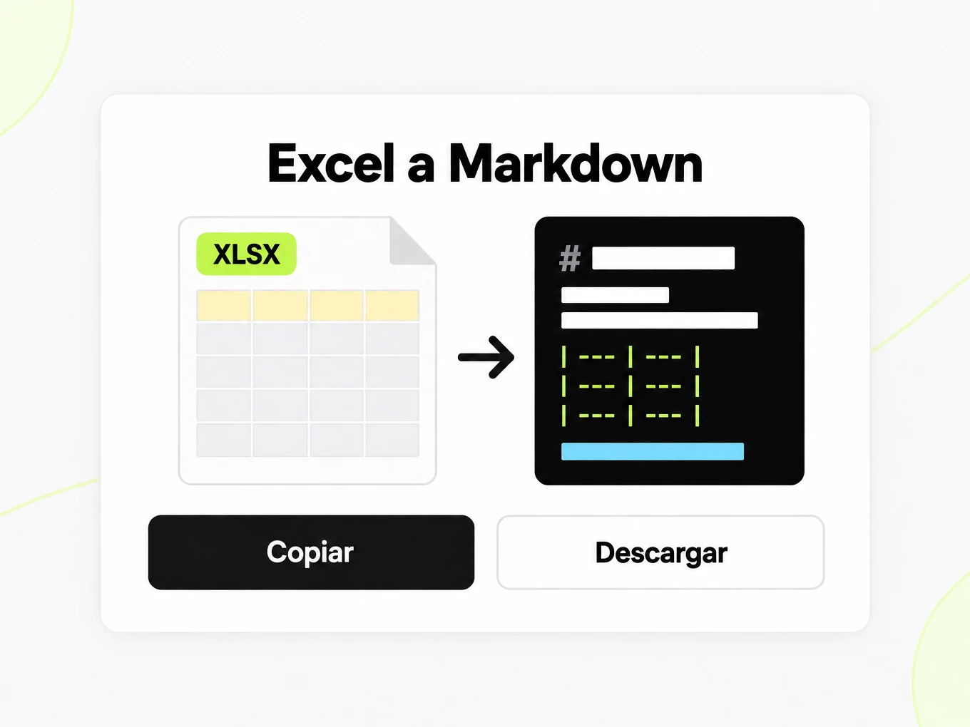 Excel a Markdown convirtiendo una hoja de cálculo XLSX en una tabla Markdown