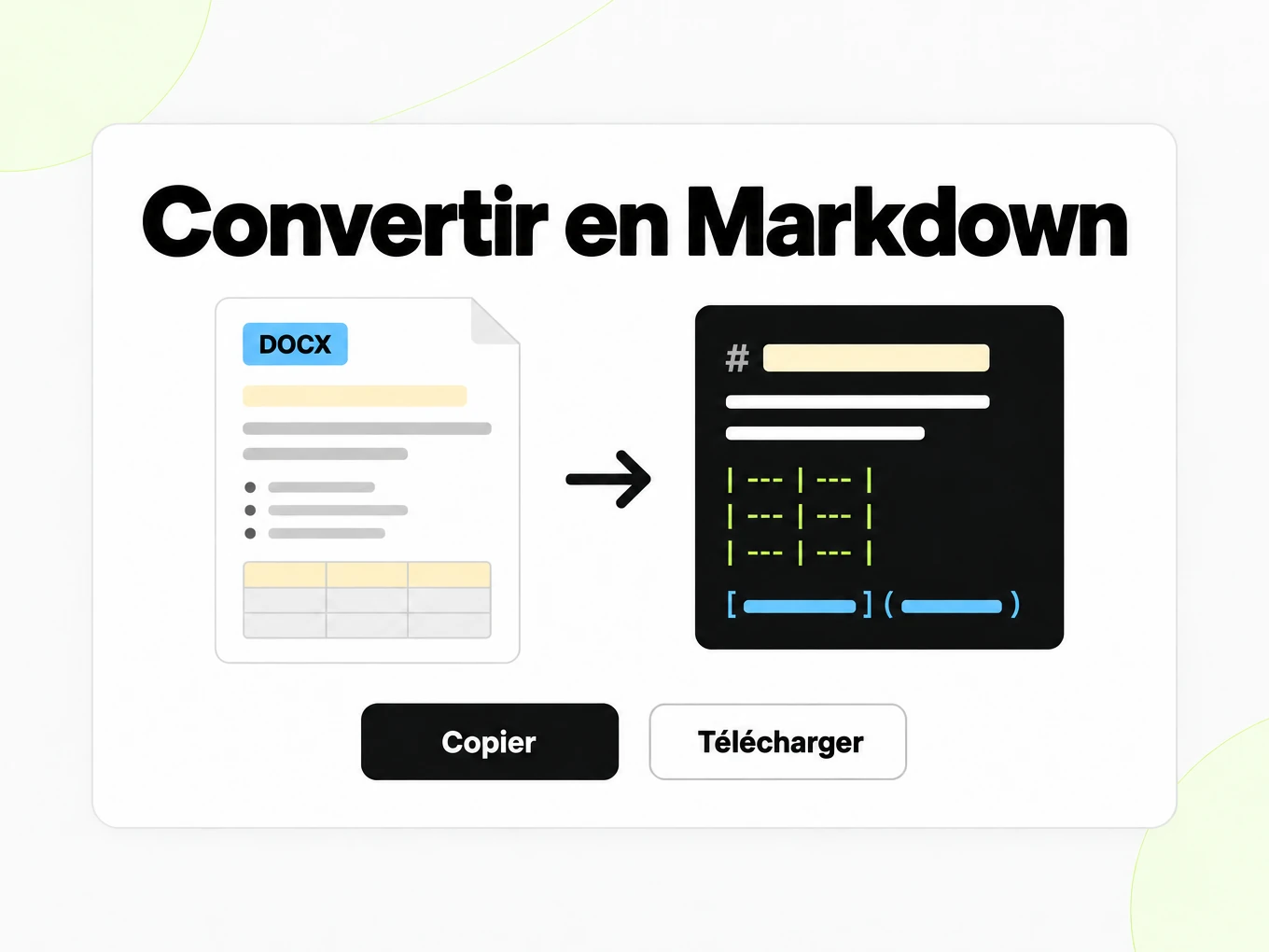 Convertir en Markdown : document DOCX à gauche devenant une fenêtre Markdown à droite