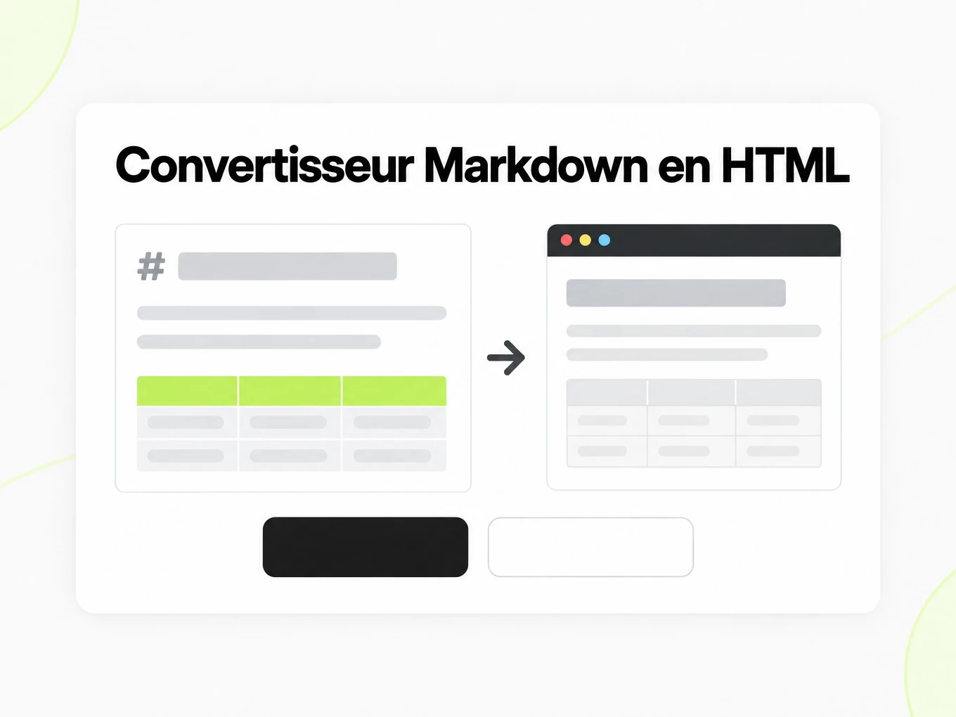 Convertisseur Markdown en HTML : éditeur Markdown à gauche devenant une page HTML rendue à droite