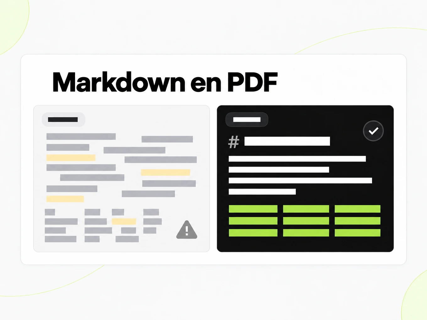 Markdown en PDF : texte copié-collé désordonné à côté d'une structure Markdown propre