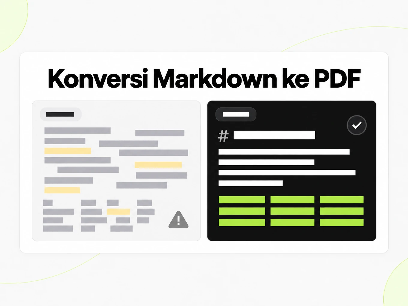 Konversi Markdown ke PDF: teks salin-tempel berantakan di samping struktur Markdown yang rapi