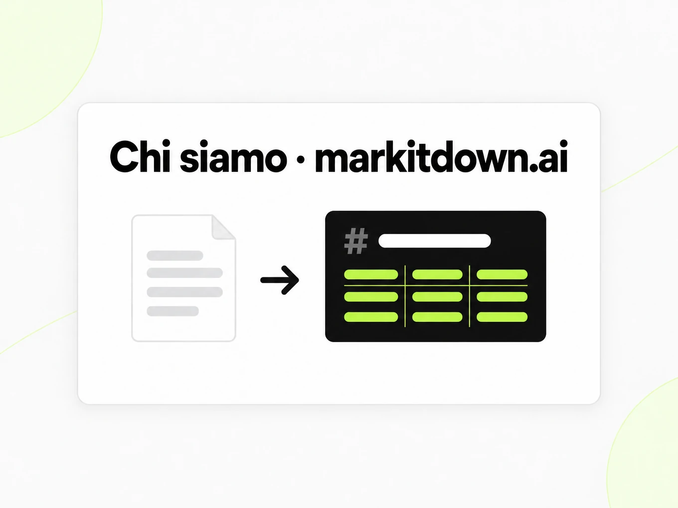 Chi siamo · markitdown.ai: una pagina di documento diventa una finestra Markdown