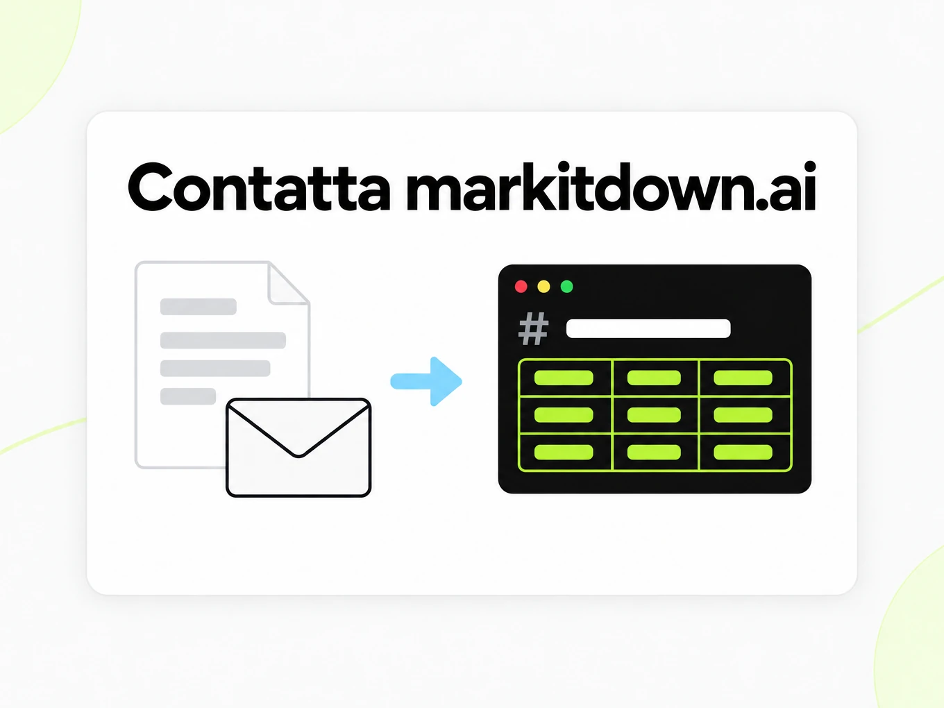 Contatta markitdown.ai: un documento e una busta diventano una finestra Markdown