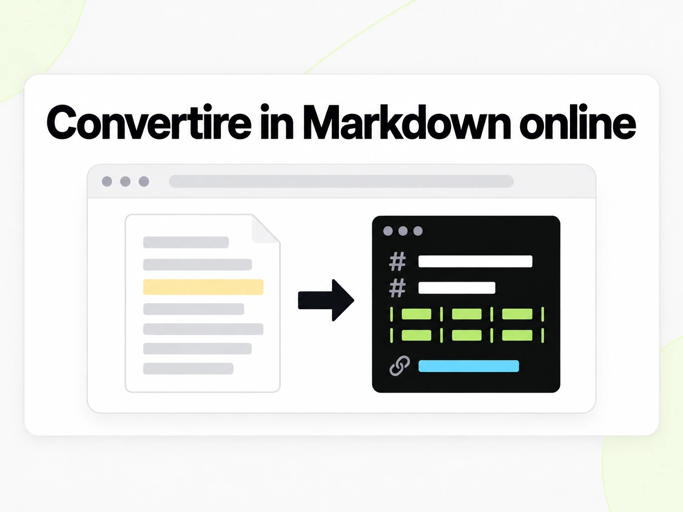 Convertire in Markdown online: una finestra del browser trasforma un documento in Markdown