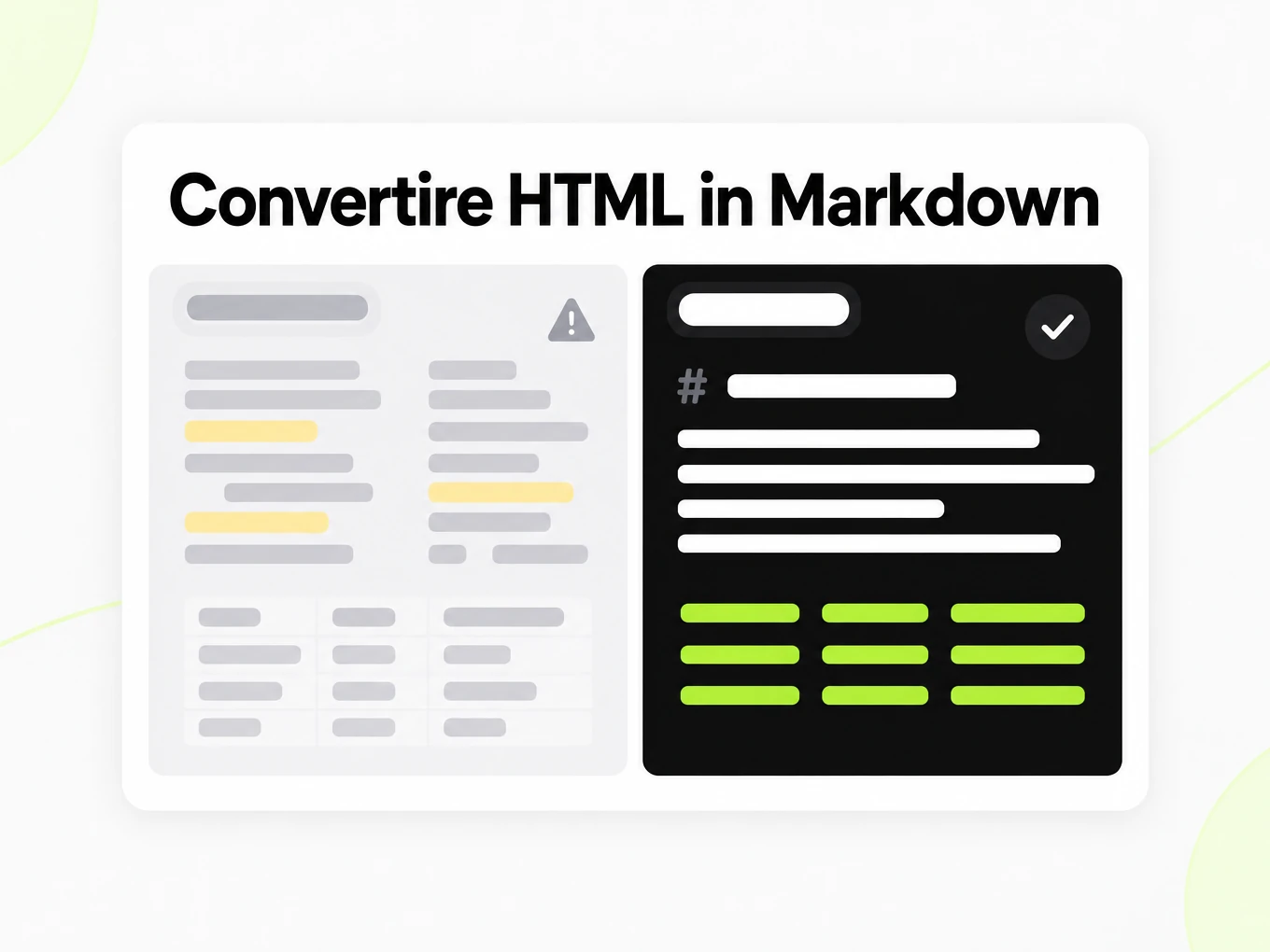 Convertire HTML in Markdown: testo incollato male accanto a una struttura Markdown pulita