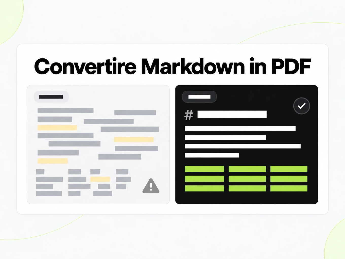 Convertire Markdown in PDF: testo incollato male accanto a una struttura Markdown pulita