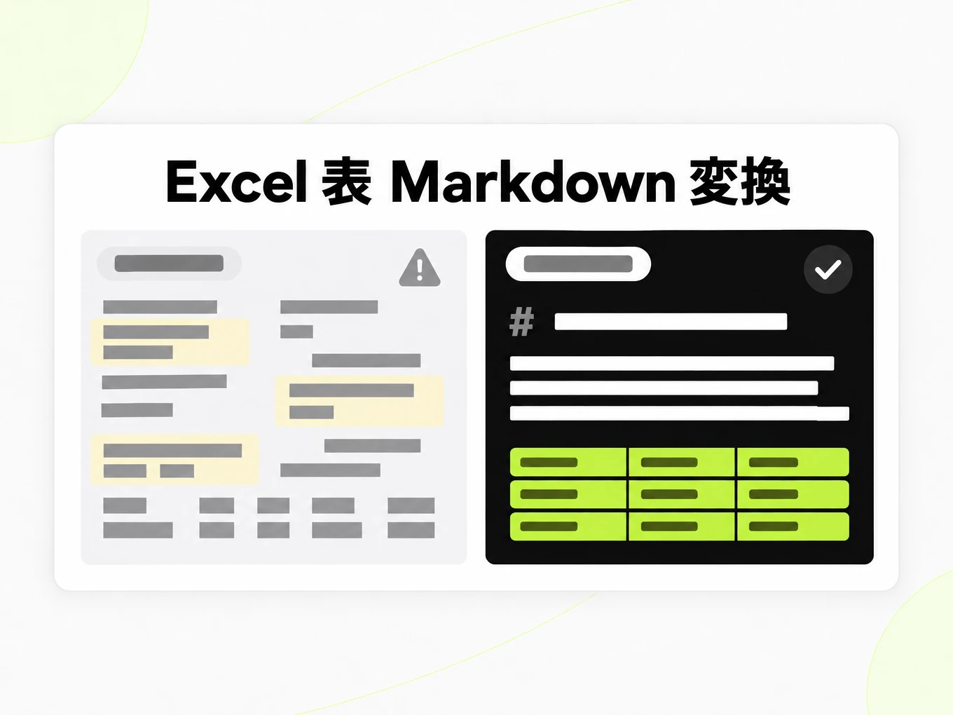 Excel 表 Markdown 変換:崩れた貼り付け表と整った Markdown 表の比較