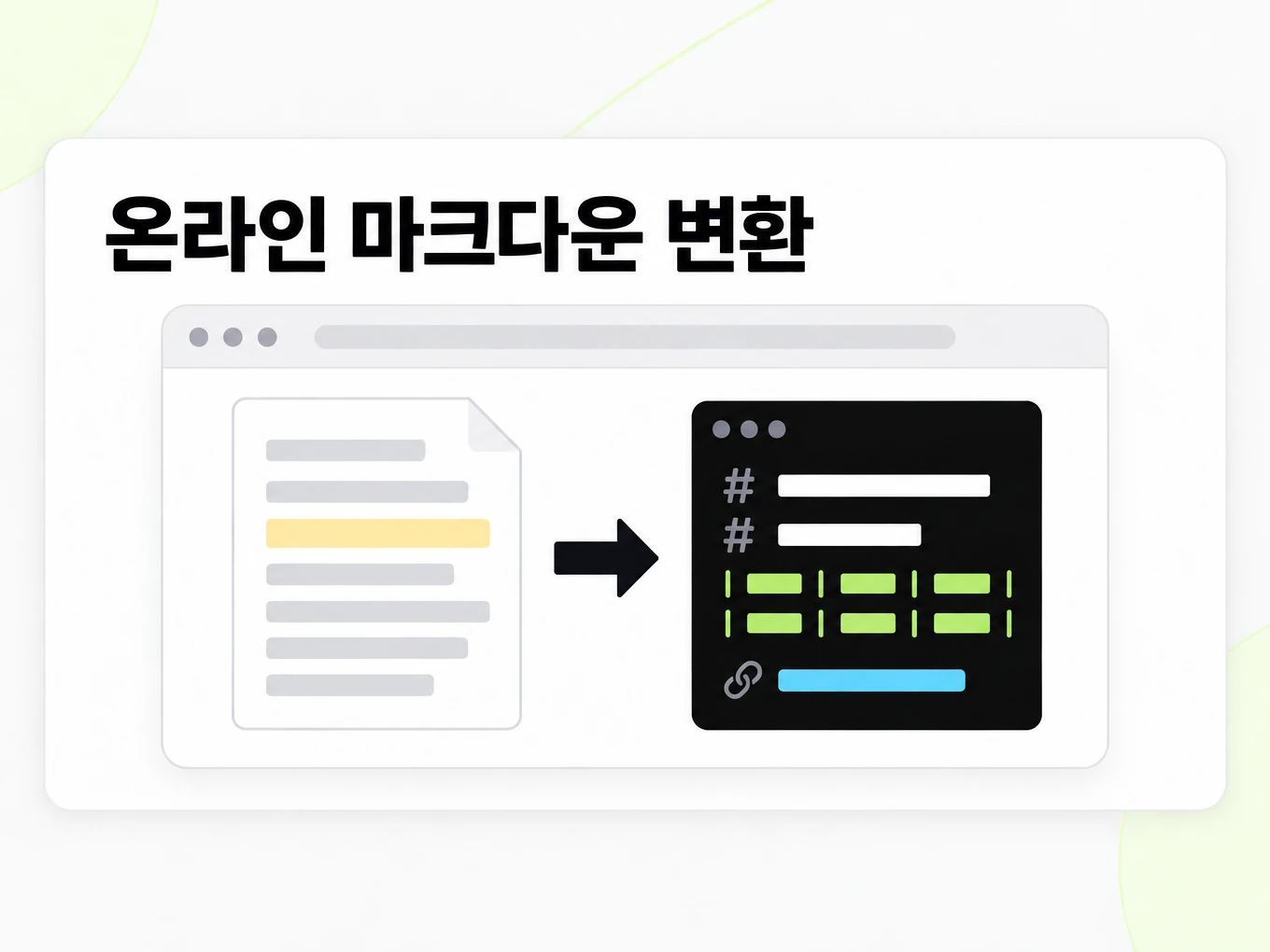 온라인 마크다운 변환: 브라우저 창 안에서 문서를 Markdown으로 바꾸는 장면