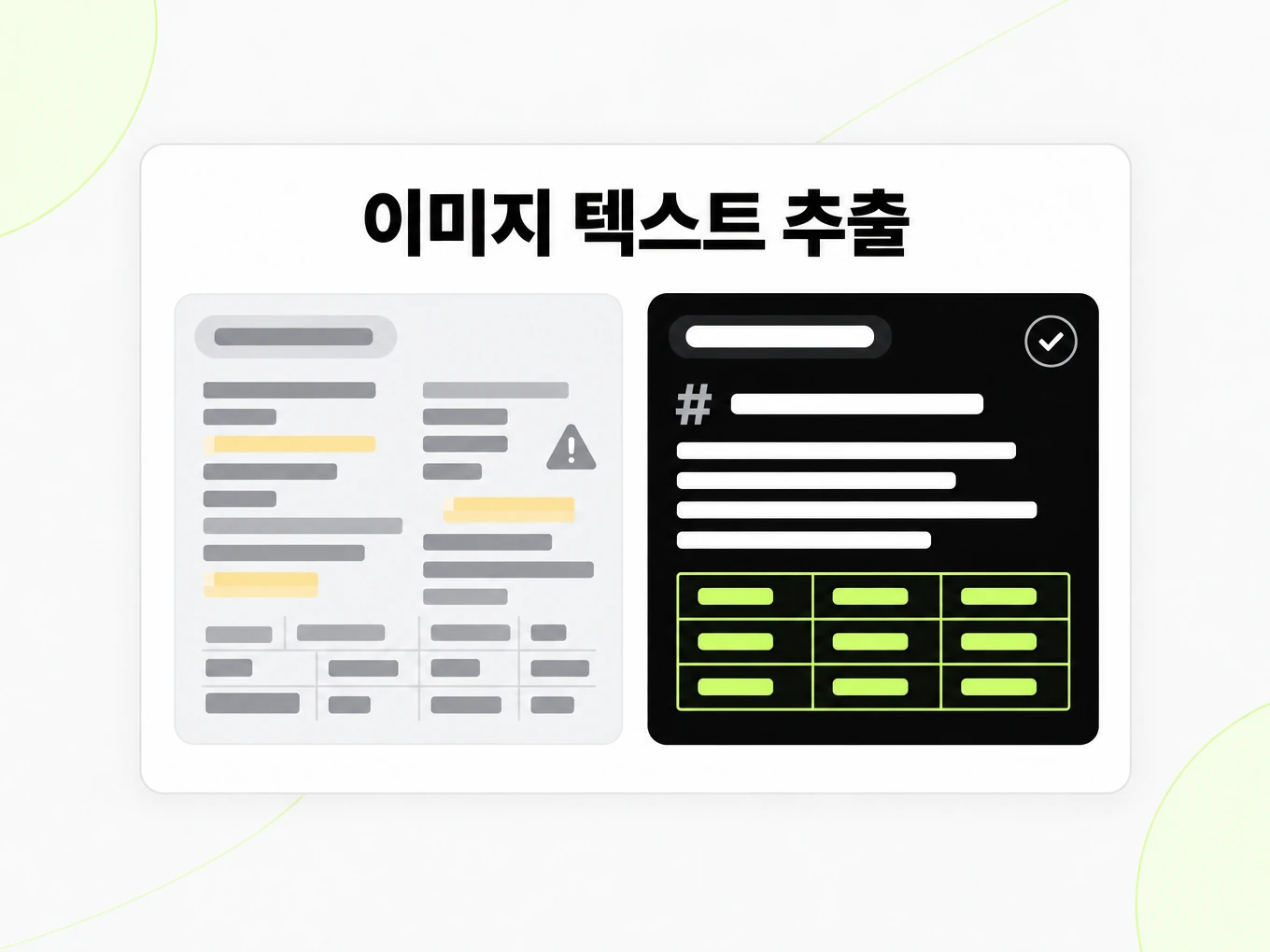이미지 텍스트 추출: 깨진 복사 붙여넣기 텍스트와 깔끔한 Markdown 구조 비교