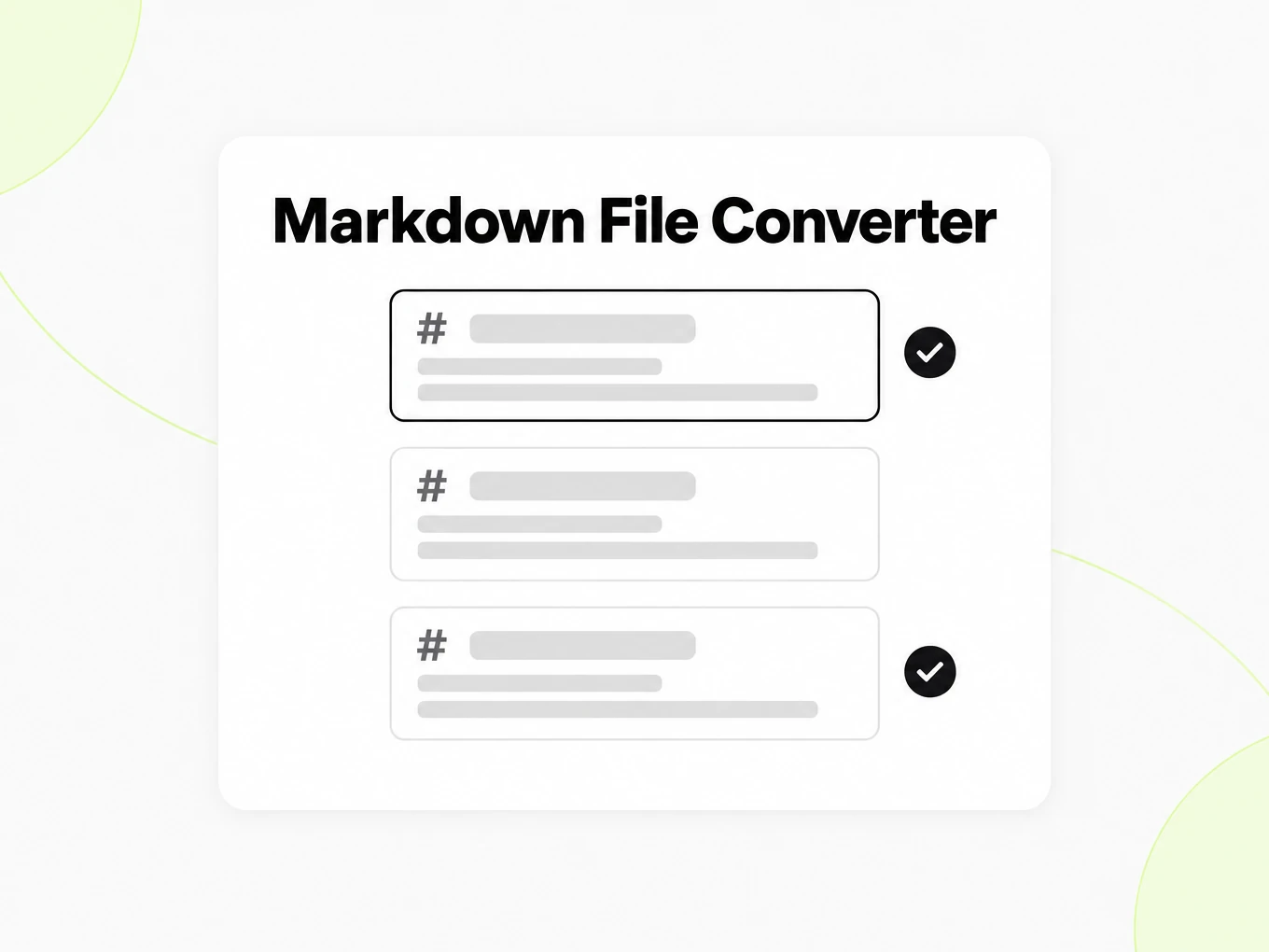 Markdown File Converter with stacked Markdown file cards and quality check marks