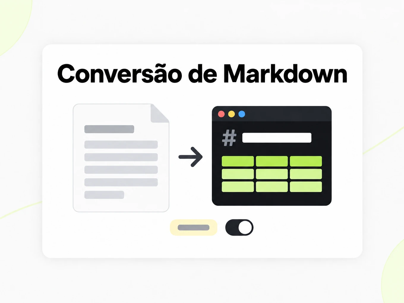 Conversão de Markdown: página de documento vira janela Markdown, com bloco de tag e botão de alternância