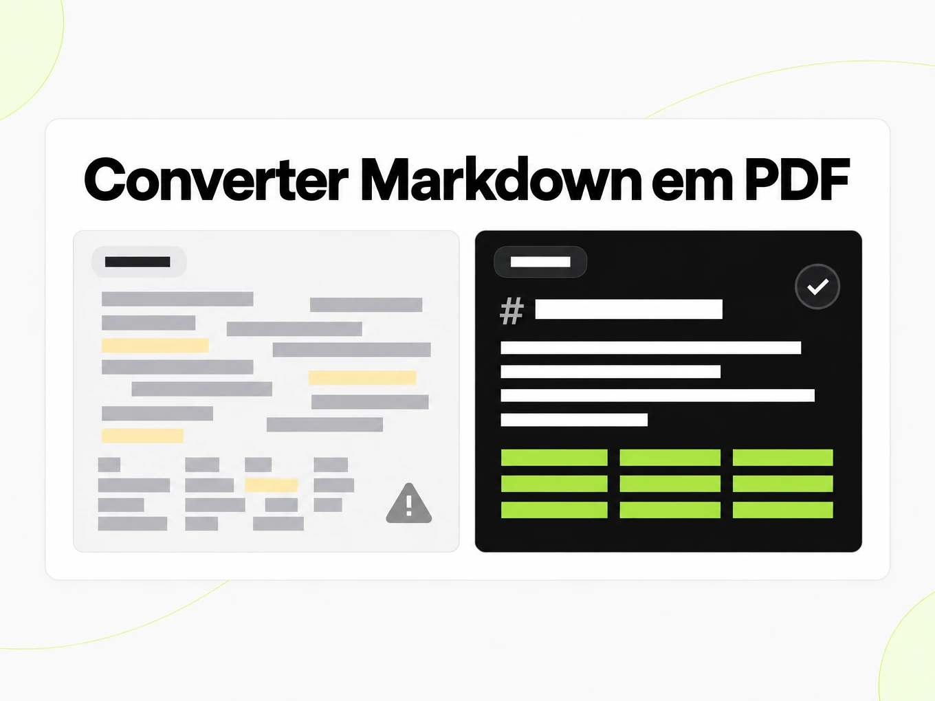 Converter Markdown em PDF: texto copiado e colado bagunçado ao lado de uma estrutura Markdown limpa