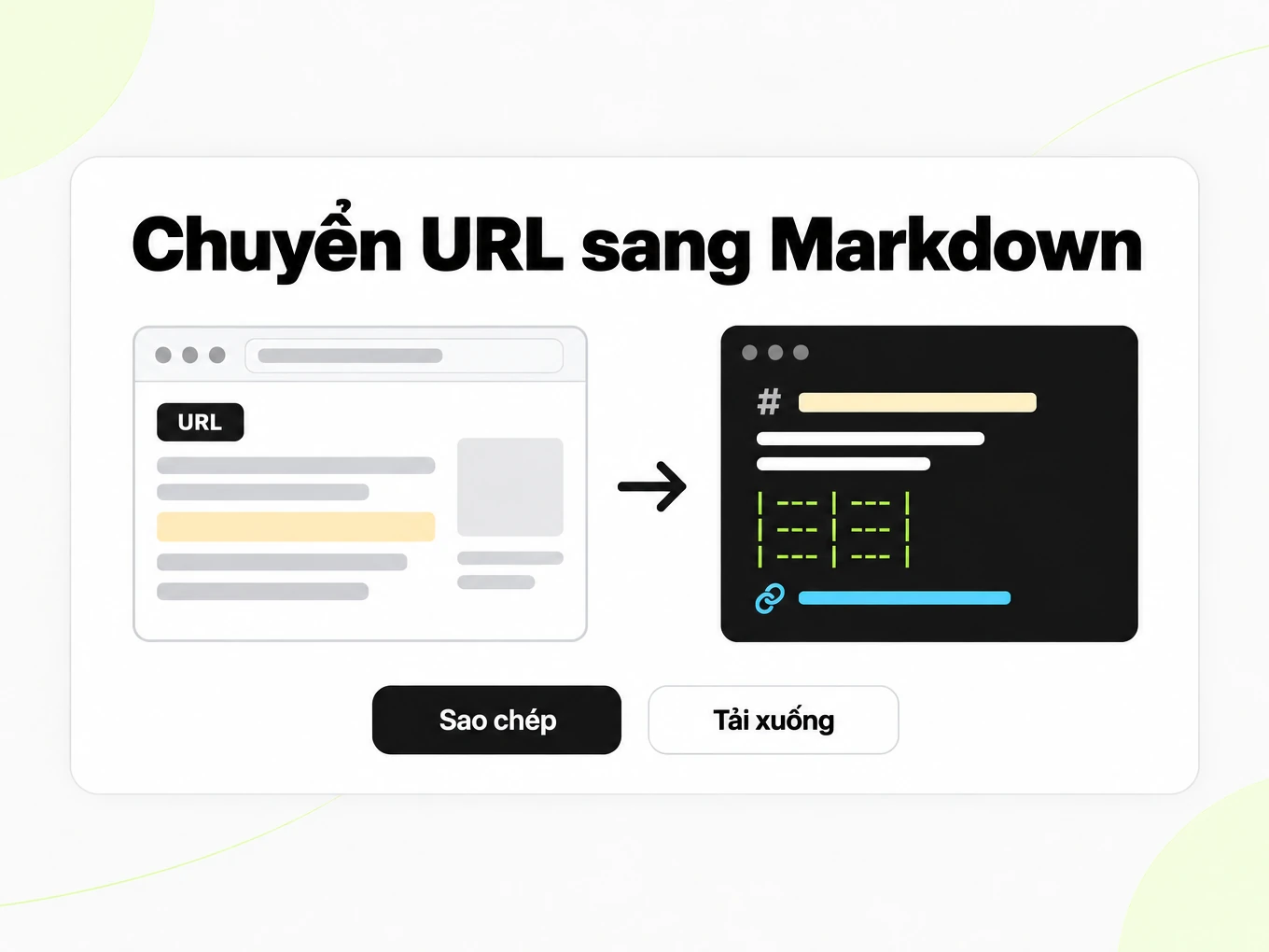 Chuyển URL sang Markdown: cửa sổ trình duyệt có thanh địa chỉ chuyển thành cửa sổ Markdown