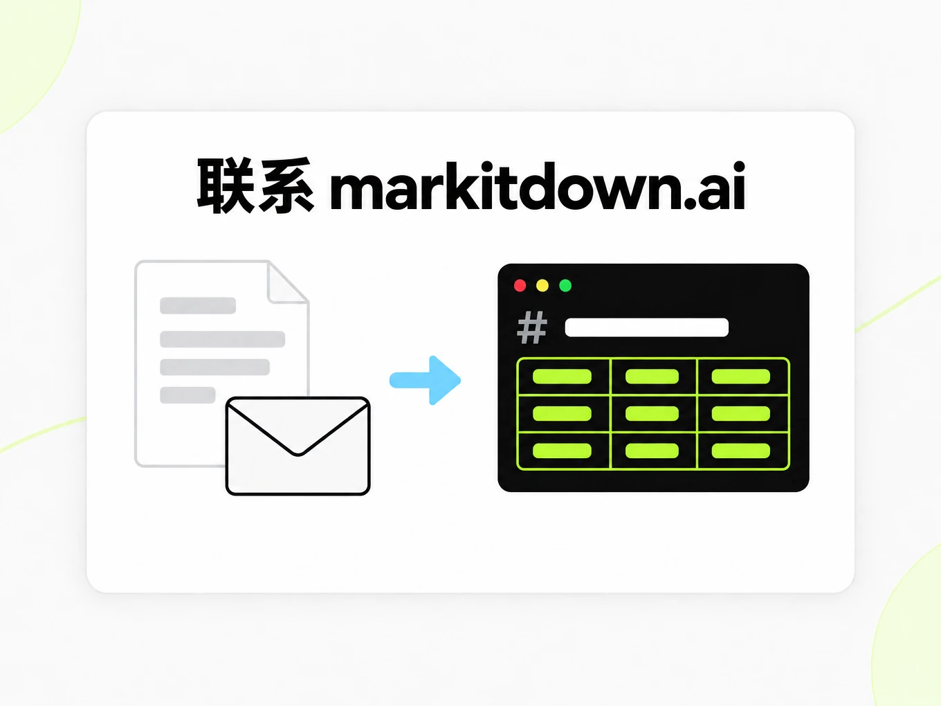 联系 markitdown.ai：文档与信封转成 Markdown 的示意