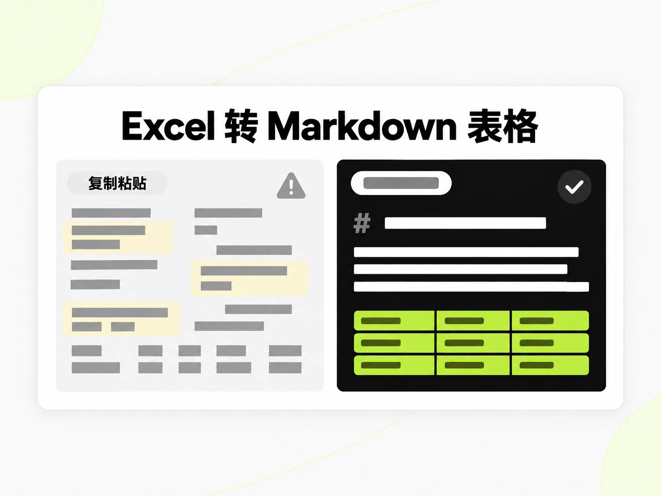 Excel 转 Markdown 表格:塌掉的粘贴表格与干净的 Markdown 表格对比