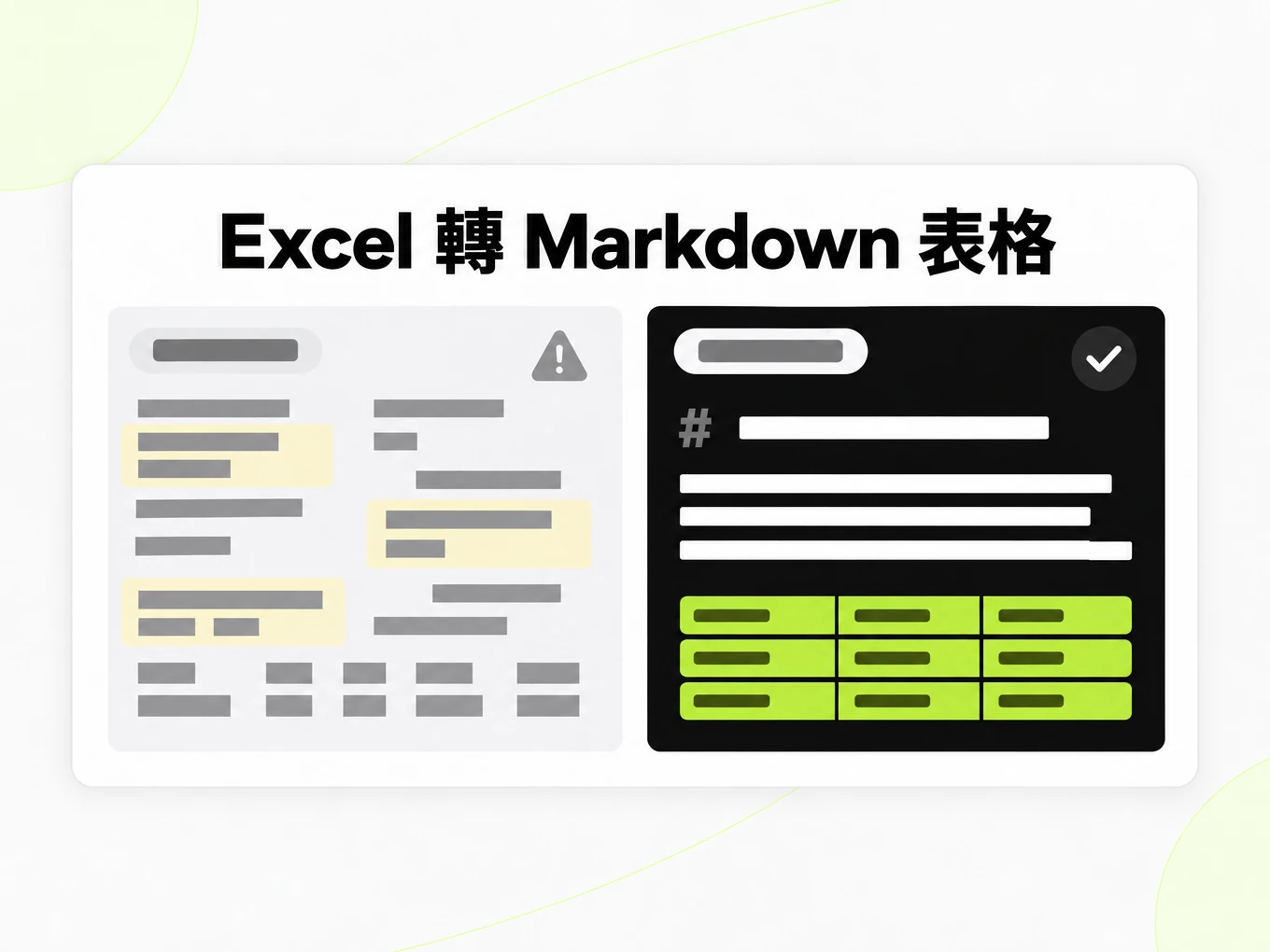 Excel 轉 Markdown 表格:塌掉的貼上表格與乾淨的 Markdown 表格對比